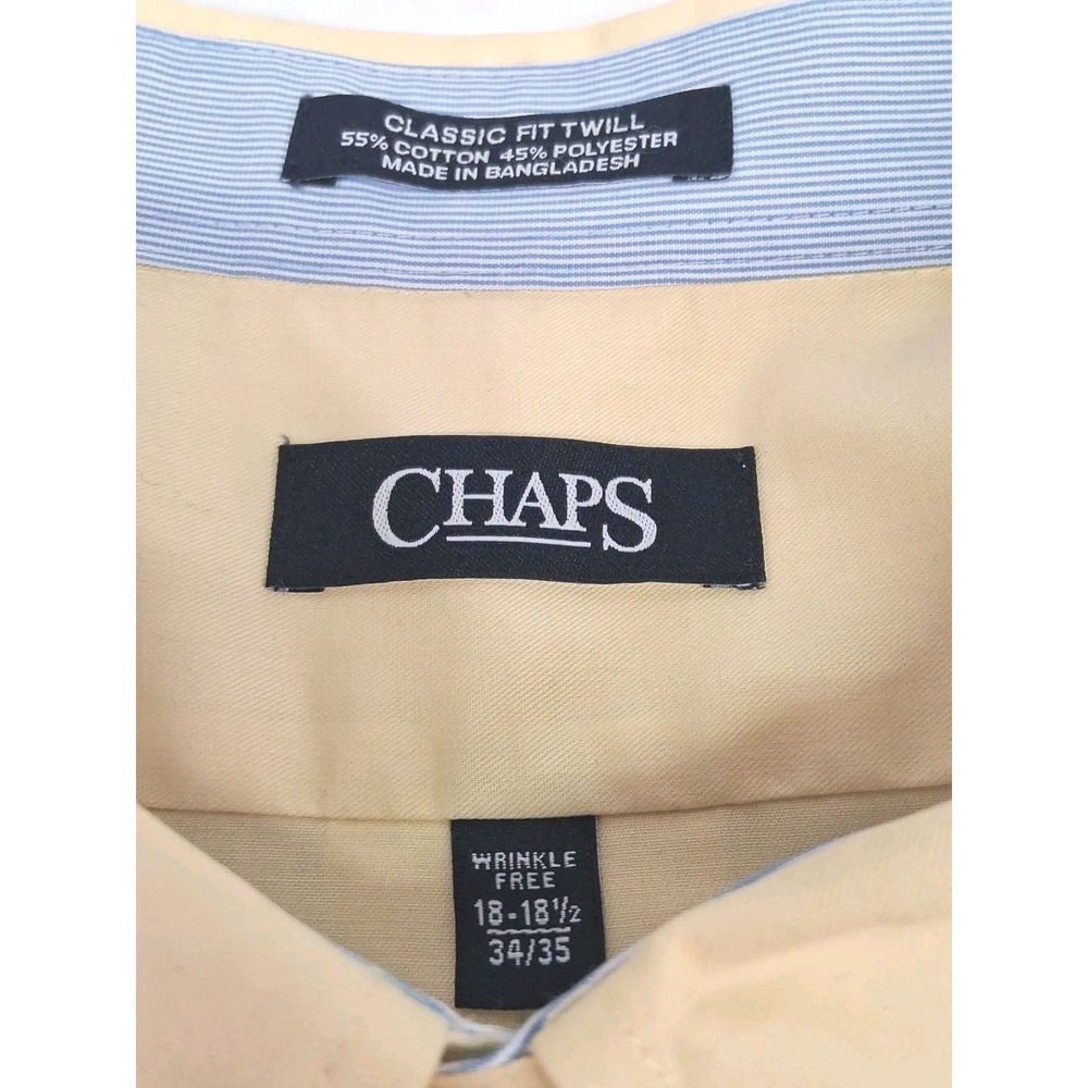 Chaps Men's (2XL) 18-18 1/2 34/35 Wrinkle Free Button Dress Shirt Yellow NWOT - Picture 5 of 13